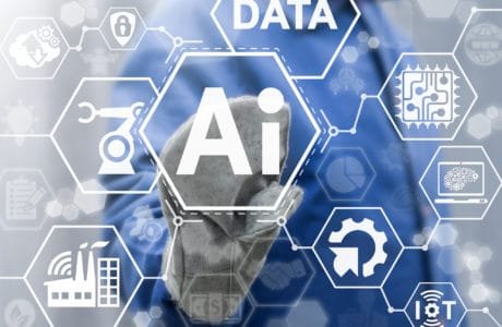 A men typing in AI in a futuristic board